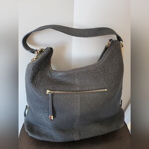 Pebbled Leather Hobo Shoulder Bag – Gray